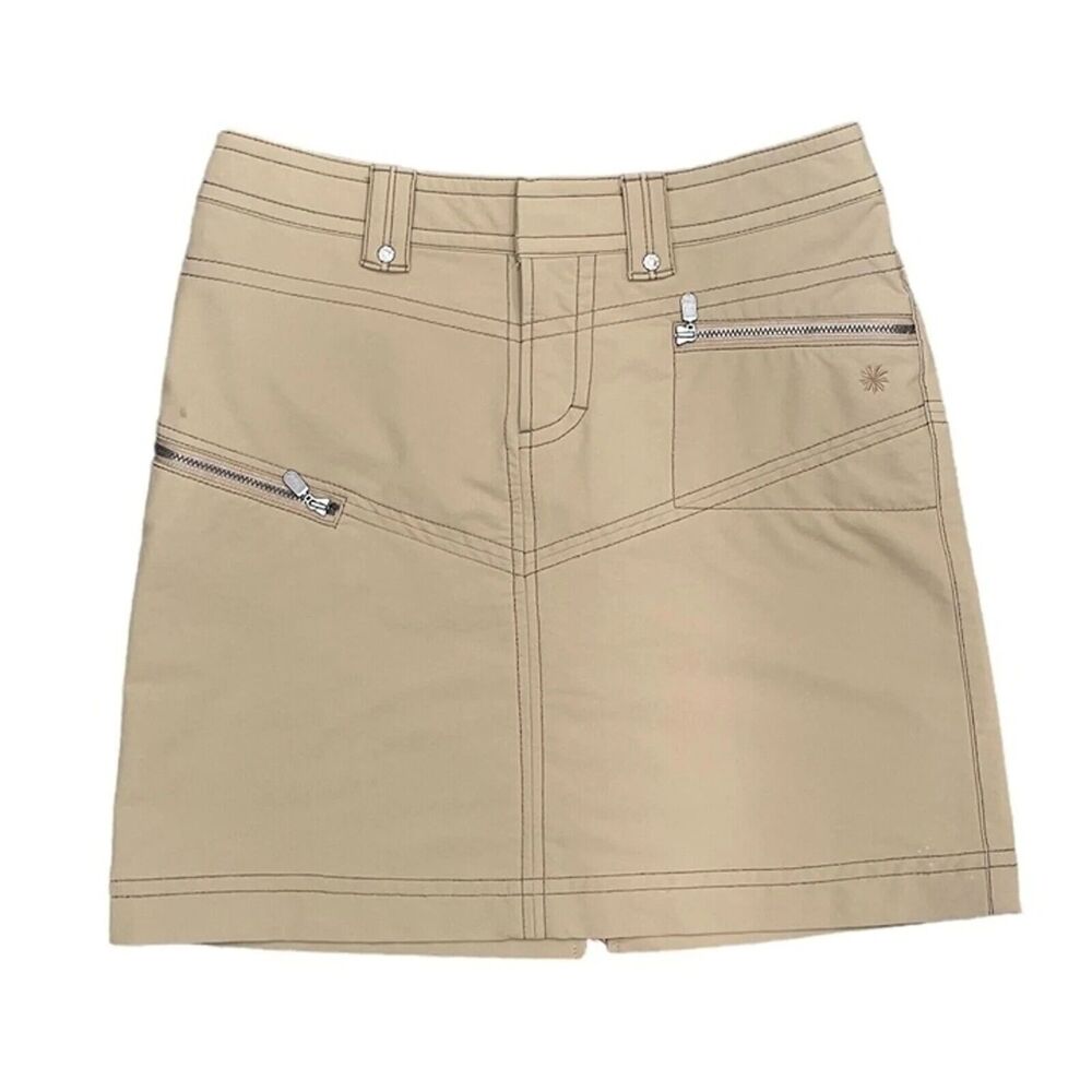 Athleta Khaki Tear Away B4 U Play Skirt Zip Pockets Softshell Stretch Size 14